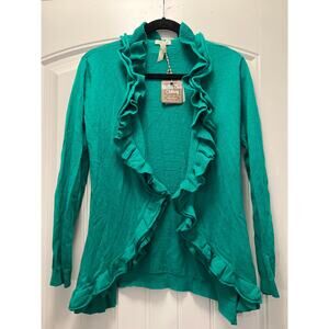 NWT Matilda Jane Women’s Spring‎ To Mind Ruffled Cardigan Sweater Size S Green
